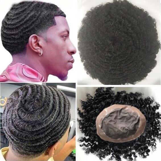 2020 Afro Curl 360 Wave Mono With Npu Toupee Men S Wig Full Lace