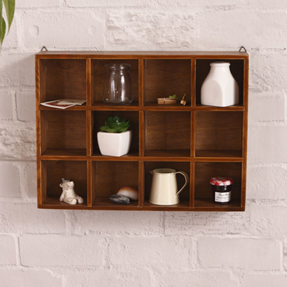 2020 12 Grids Hanging Wooden Wall Shelf Box Display Rack Shelf Storage