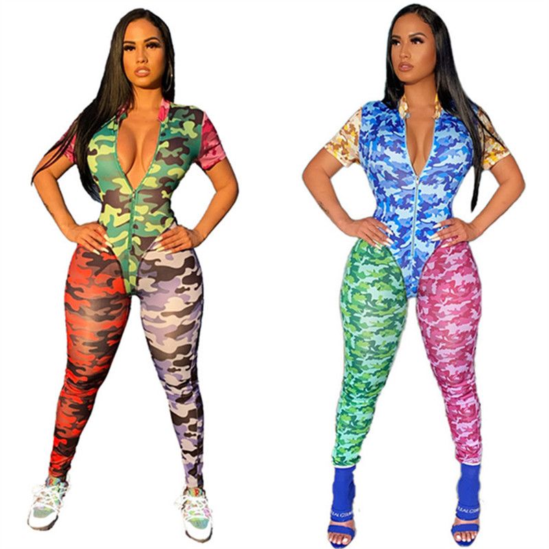 patchwork camouflage jumpsuit