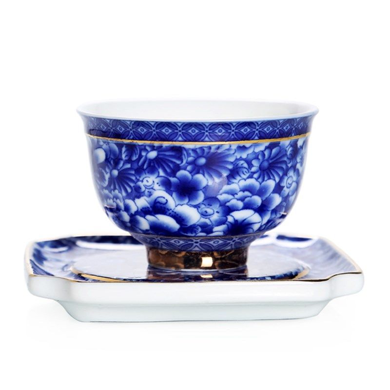 2021 Small Tea Cup With Saucer Flower Blue And White Porcelain Tea Bowl