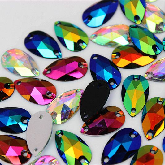 100pcs 10*18mm AB Drop Sew on Resin Rhinestones crystal Flatback Sewing ZZ765
