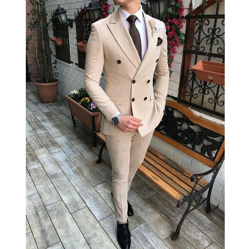 Acquista Beige Doppio Petto Abiti Sposo Abiti Slim Fit Mens Matrimonio 2  Pezzi Abiti Da Sposa Sposo Smoking Gli Uomini Jacket + Pants A 70,98 € Dal  Bridalparty | DHgate Italy