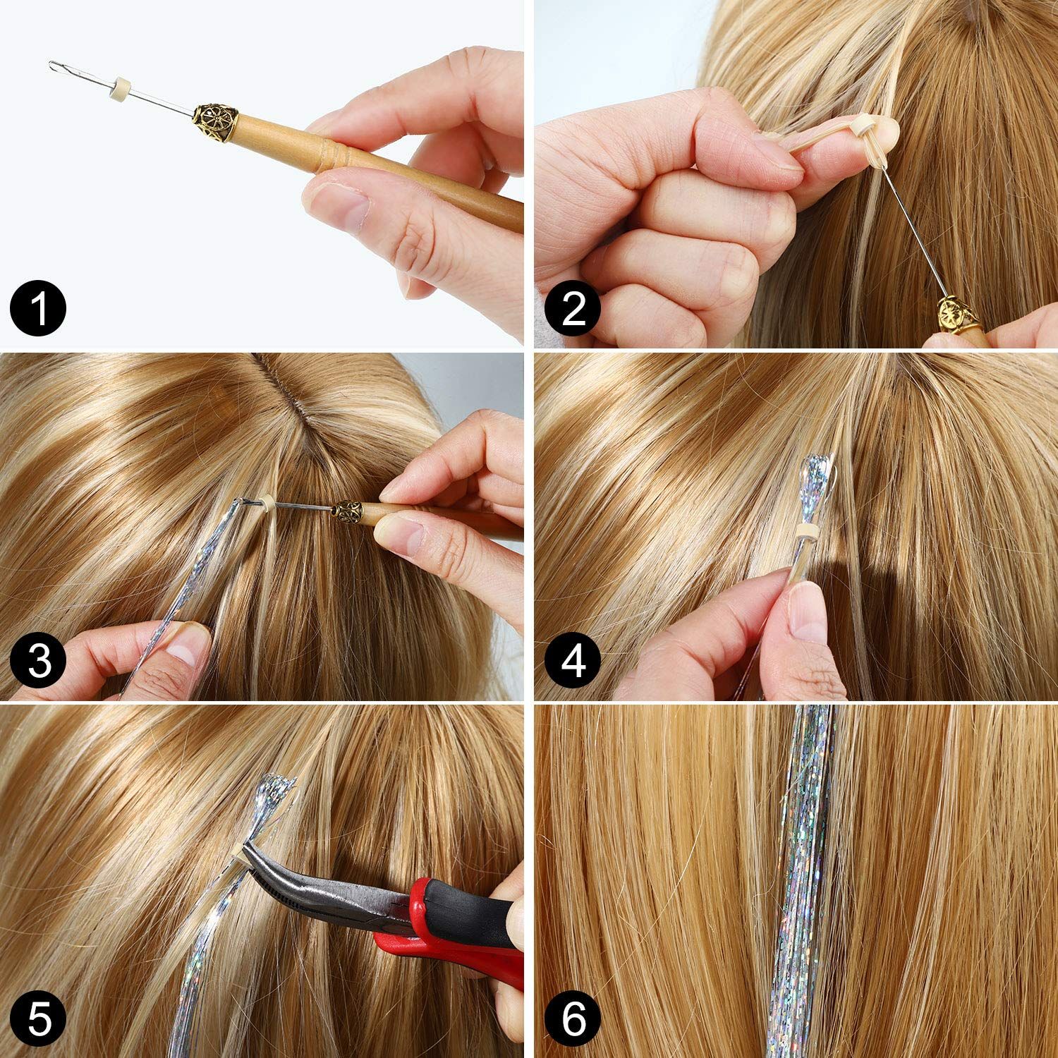 Hair Tinsel Strands Kit, Tinsel Hair Extensions, Fairy Hair Tinsel Kit for Women Girls with Tools (12 Colors+Black Silicone Link Rings Beads Hair Tinsel Strands Kit, Tinsel Hair Extensions, Fairy Hair Tinsel Kit for Women Girls with Tools (12 Colors+Black Silicone Link Rings Beads