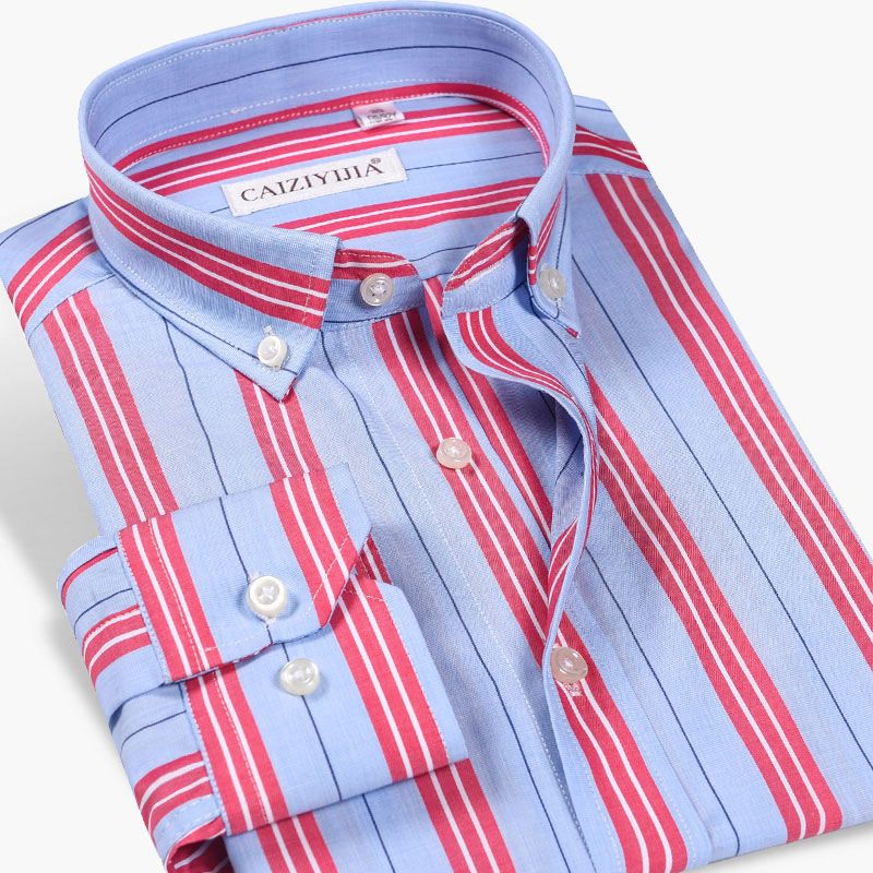 2020 100 Cotton Social Mens Striped Dress Shirts Quality Long