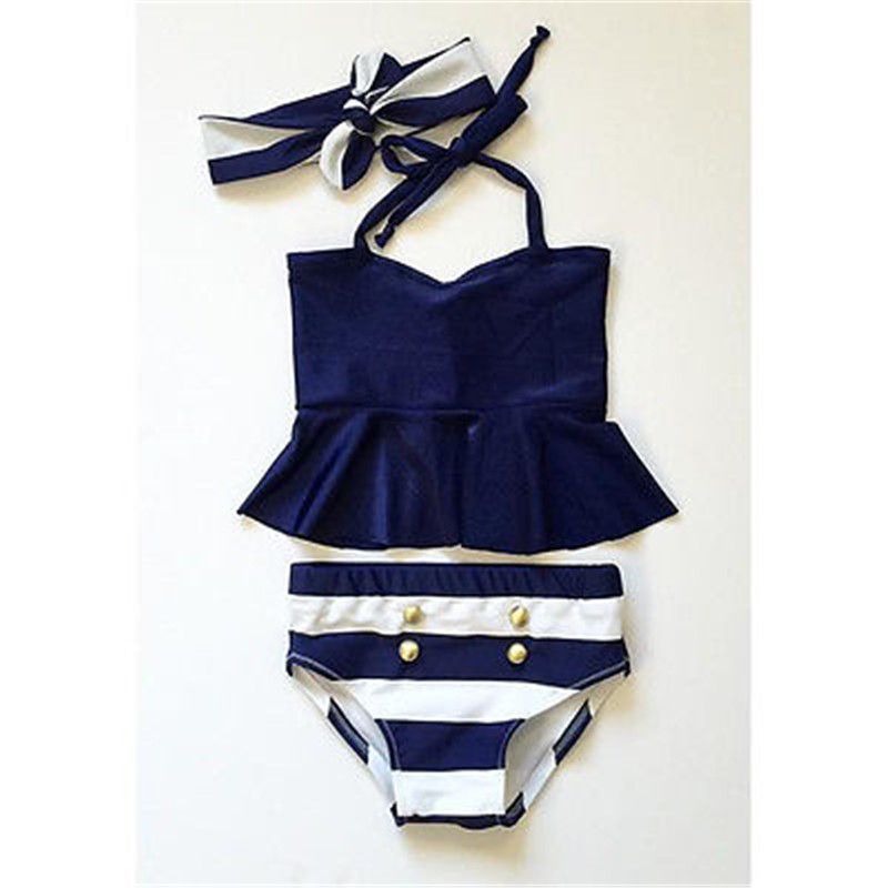 baby blue and white striped swimsuit