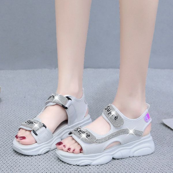 Moda Verano Nuevas sandalias Mujer Edición coreana Taladro de agua Muffin Bottom Moda Zapatos