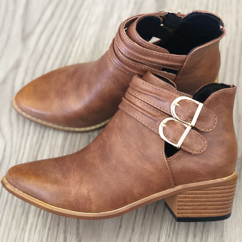 Acheter Femmes Rétro Bottines Vente Chaude Femelle Printemps Automne Nubuck PU Chaussures En Cuir PU Bout Pointu Boucle Bottes Chunky Talon Bottes Pour Femmes 35 43 De 16,56 € Du Xinjiamei | Fr.DHgate.Com