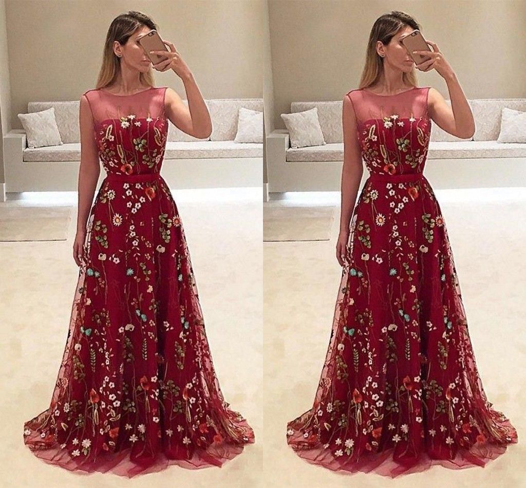 embroidered burgundy dress