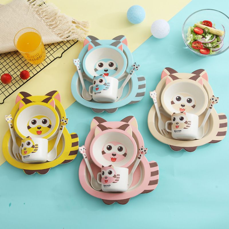 Cartoon Bamboo Fiber Kids Dinnerware Set Baby Utensils Set Child Food Set -  China Bamboo Tableware and Bamboo Dish price