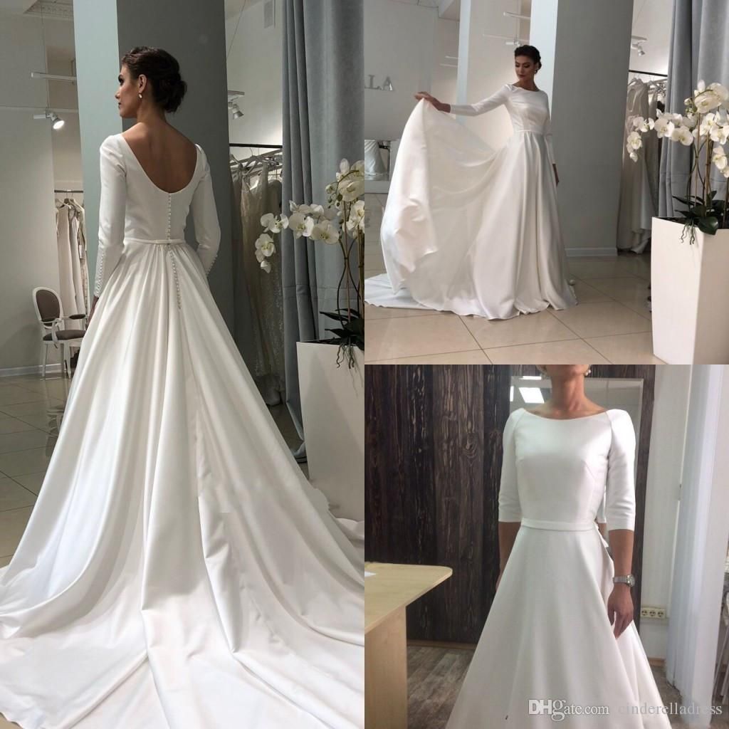2020 Simple Wedding Dresses Boat Neck 