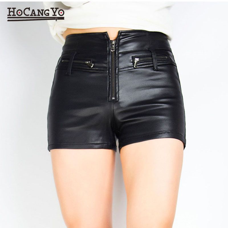 plus size black leather shorts