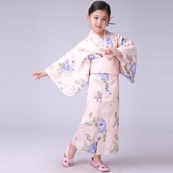 traidor asustado Hamburguesa Vestido de kimono de niña japonesa rosa con Obi Yukata tradicional Vestido  de baile de escenario