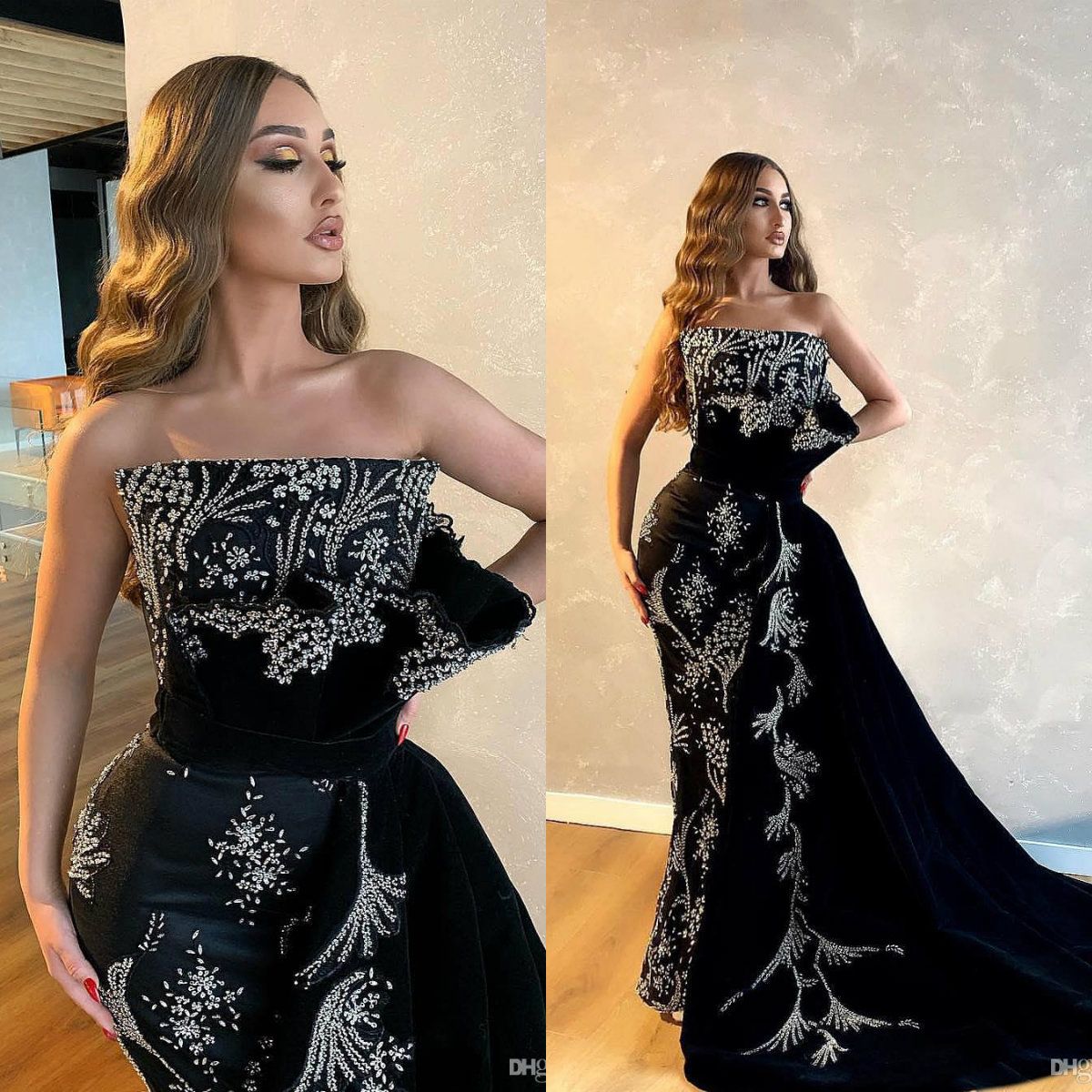 silver beaded prom dress