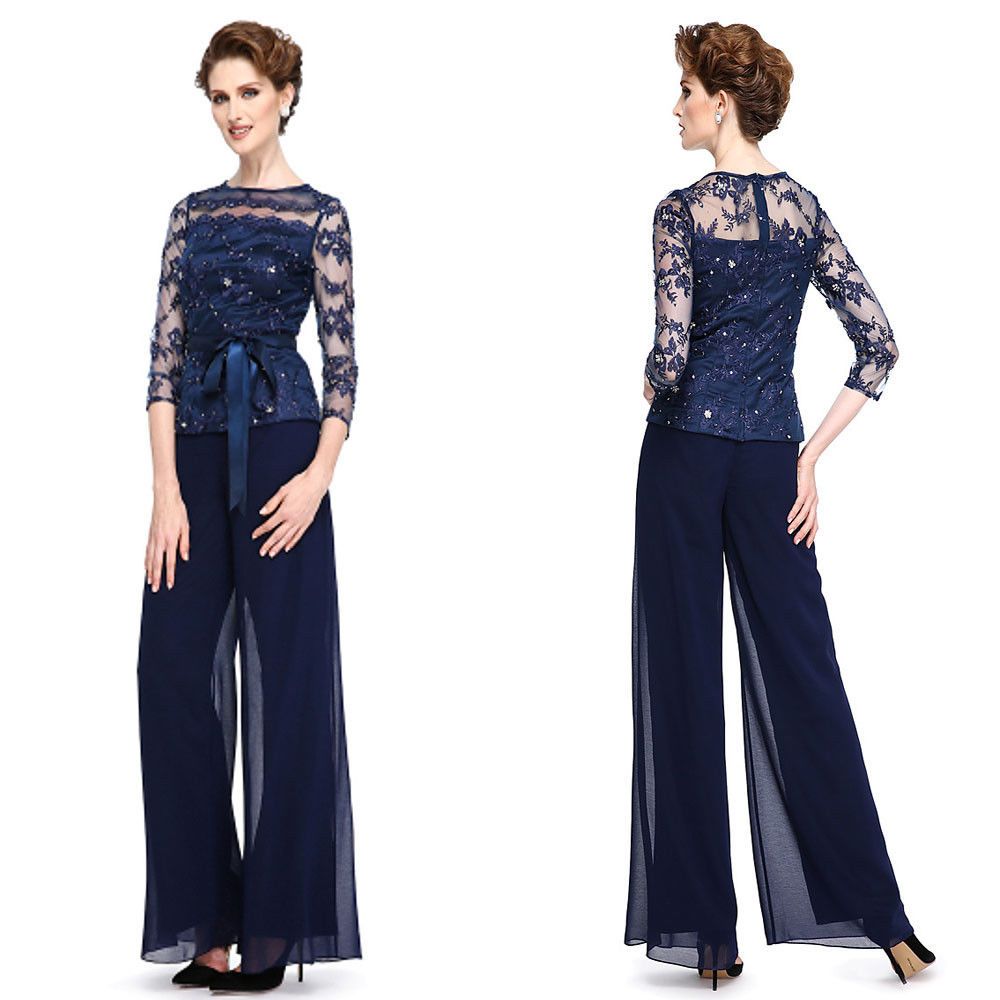 Navy Blue Mother Of The Bride Dresses Pant Suits For Wedding Lace Plus ...