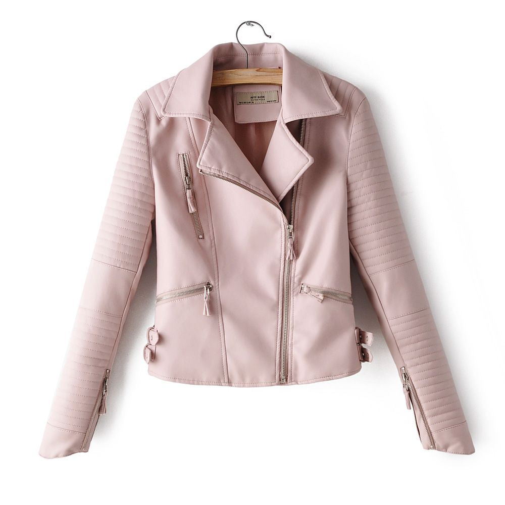 Compra Chaquetas De Cuero De La PU De Las Mujeres De Rayas Con Cremallera  Del Remache Punky Del Motorista Rayas Empalmado Mujer De La Piel De Imitación  Chaquetones JXW007 Barato | Entrega