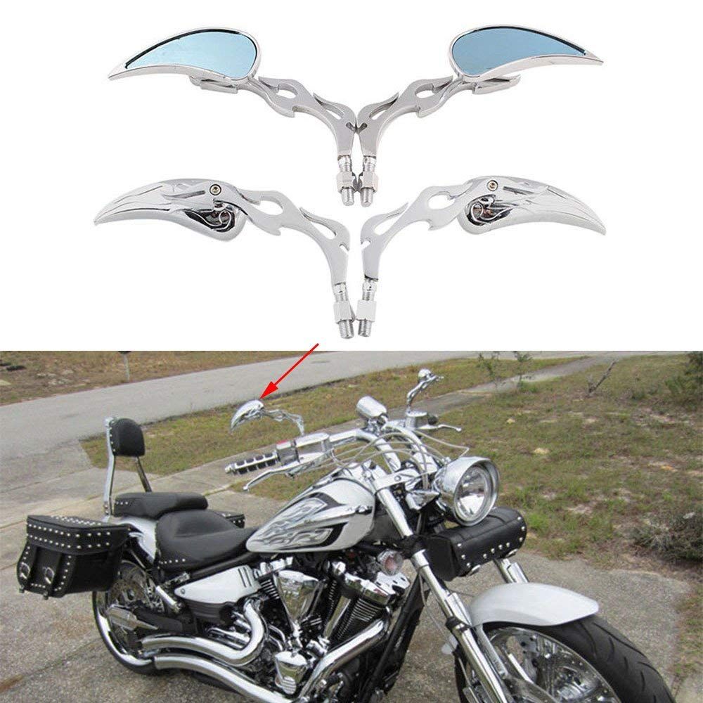 CHROME CNC FLAME MOTORCYCLE CUSTOM REARVIEW MIRROR FOR CRUISER CHOPPER 8MM 10MM