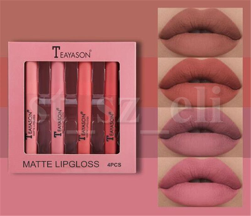 Teayason ماتي السائل أحمر الشفاه للماء الأحمر ملمع الشفاه ماكياج الوشم طويل الأمد 4pcs مجموعة الشفاه تينت ملمع الشفاه روج A Levre حصيرة 2021 من St Sz Eli 12 21ر س موبايل Dhgate