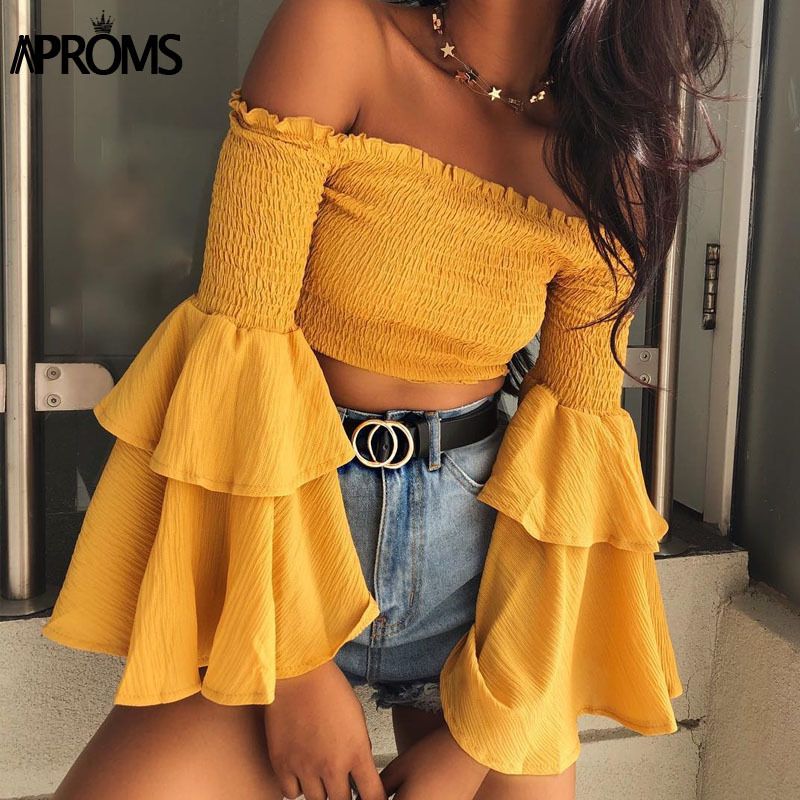yellow flare sleeve top