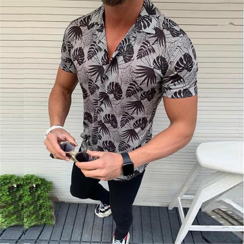 Hombres camisa verano 2020 impresión moda casual camisas rayas manga corta suelta hawaiian vacaciones