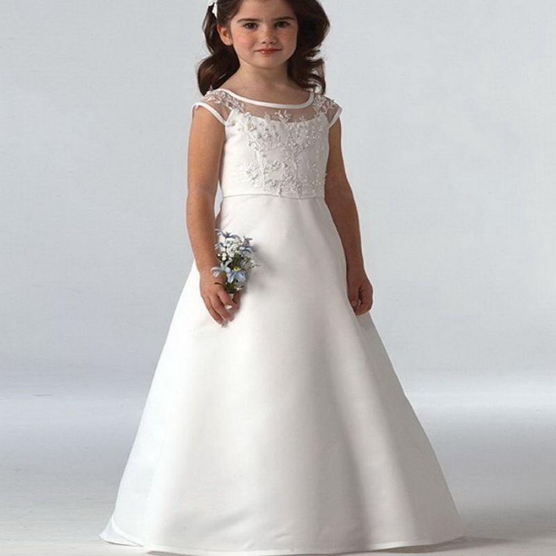 New Flower Girls Dresses High Quality Lace Appliques Beading Ball Gowns