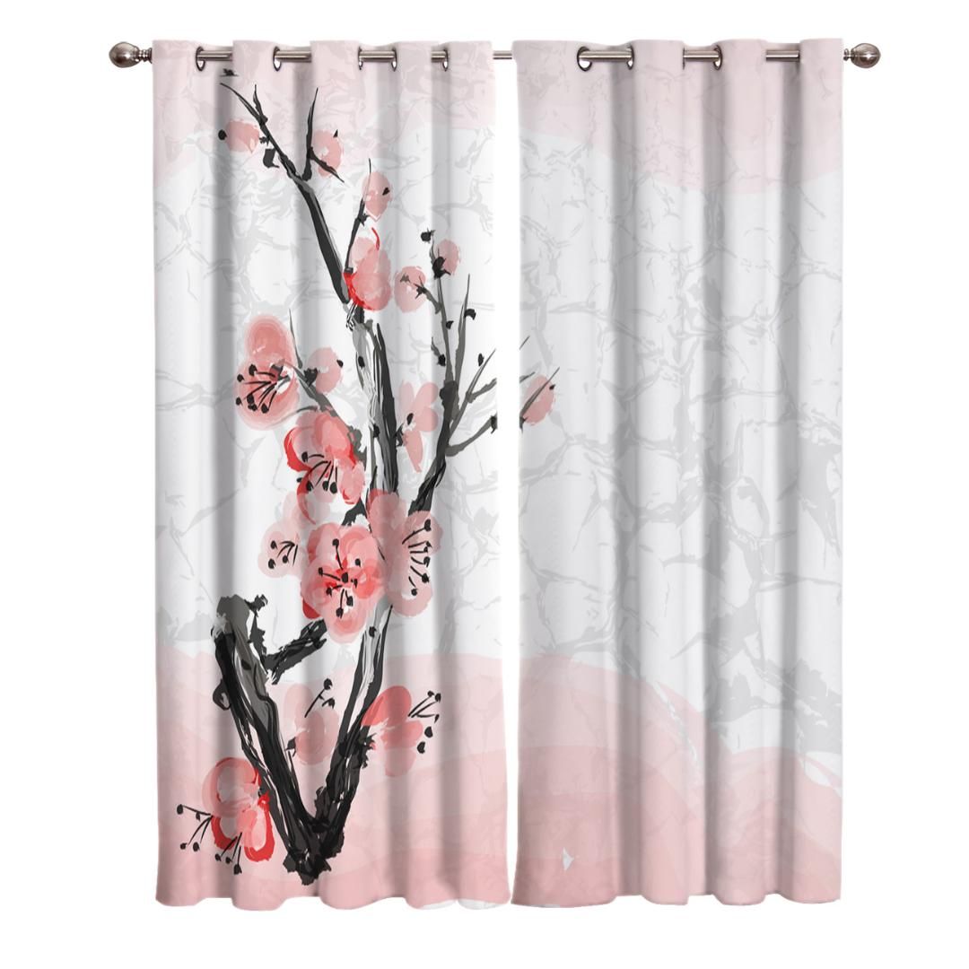2019 Pink Cherry Blossoms Flower Window Curtains Living Room