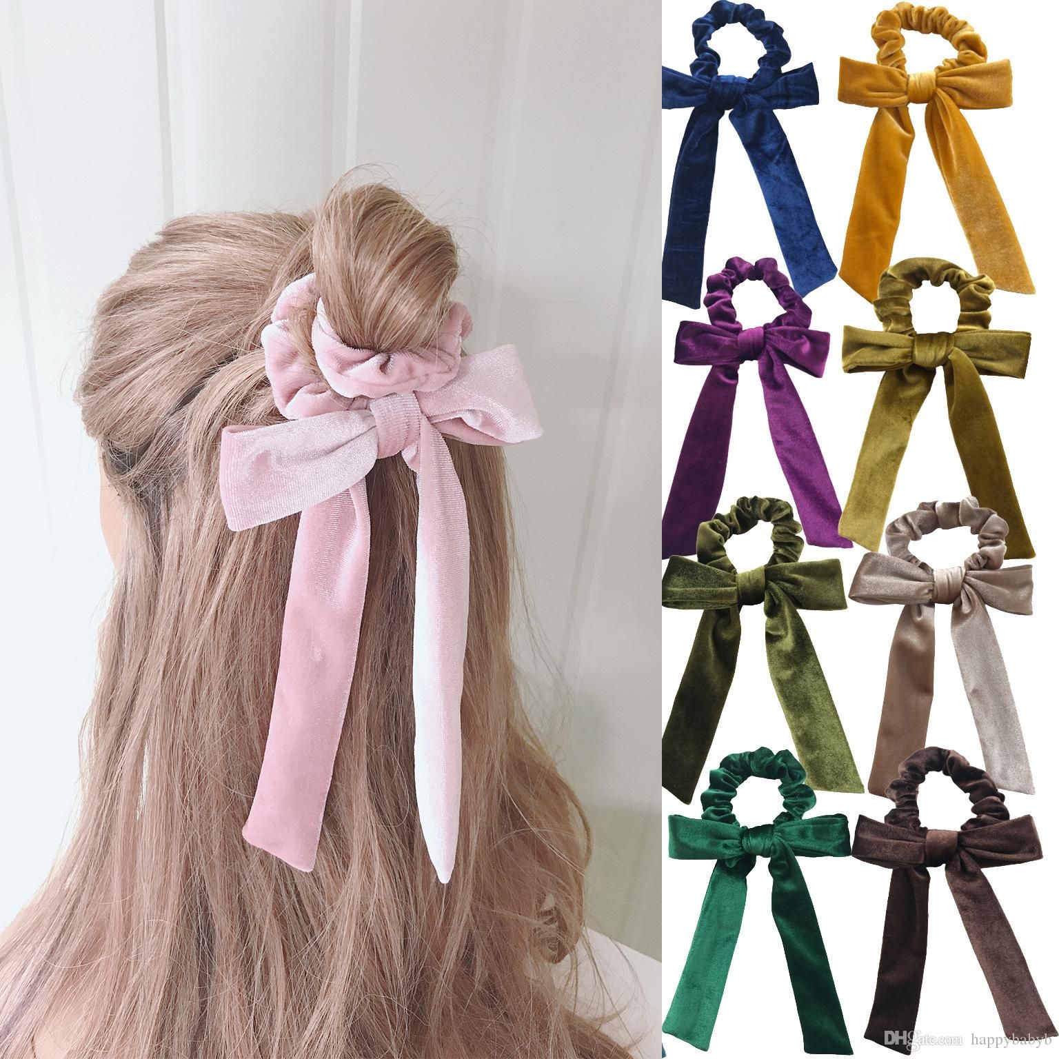 High Quality Women Velvet Bow Streamer Scrunchies Hair Tie Elastic