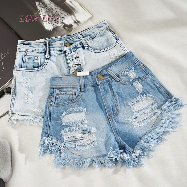 high waisted denim shorts frayed