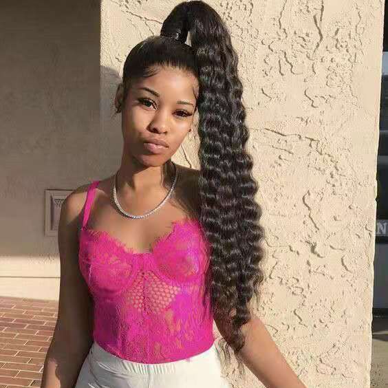 22inch 55cm Woman Water Wave High Ponytail Extension Wrap Clip In