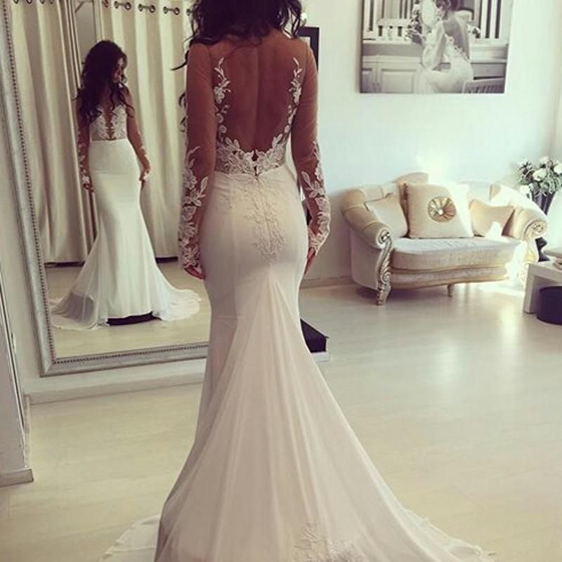 Simple Backless Wedding Gown 2019 Long 
