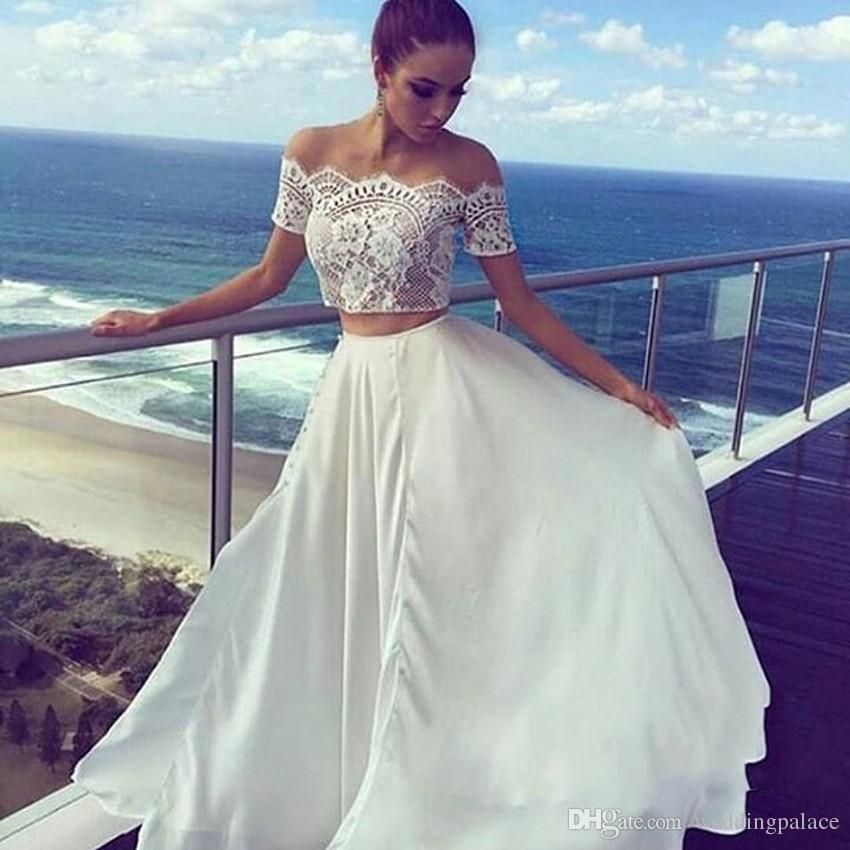 Nuevo diseño sencillo vestido de fiesta blanco Elegante dos piezas de encaje de manga corta Vestidos Nuevo diseño sencillo vestido de fiesta blanco Elegante dos piezas de encaje de manga corta Vestidos