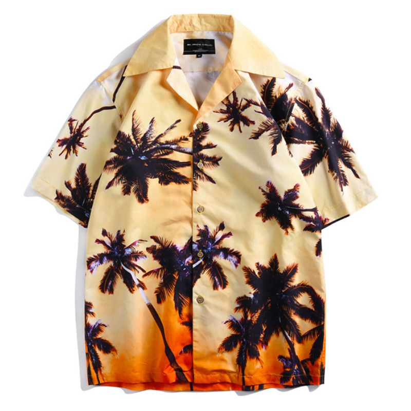 Men Hawaiian Summer Coconut Tree Beach Short Sleeve Camp Shirt Tops Blouse CA