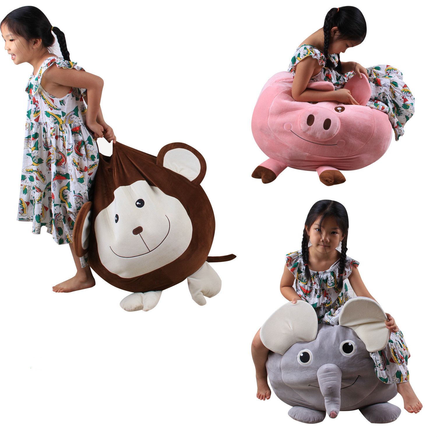 2019 Jumbo Stuffed Animal Storage Bean Bag Comfy Fabric Monkey Pig