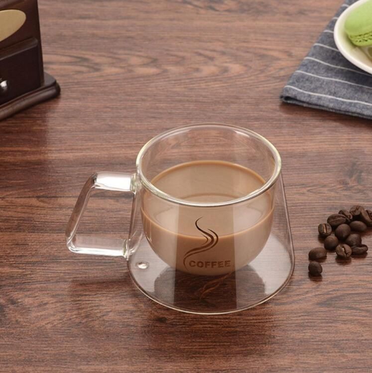 Transparent Glass Double Layer Heat Resistant Coffee Cup Mug Milk Cup 200ml