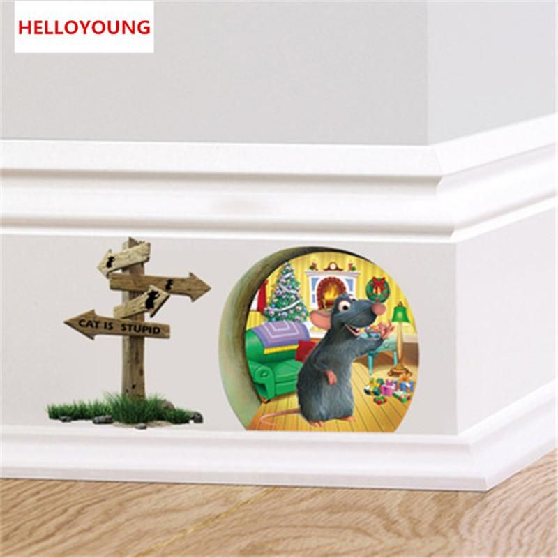 Creative Christmas Little Mouse Cave 3D Wall Stickers Decor Waterproof Wallpaper