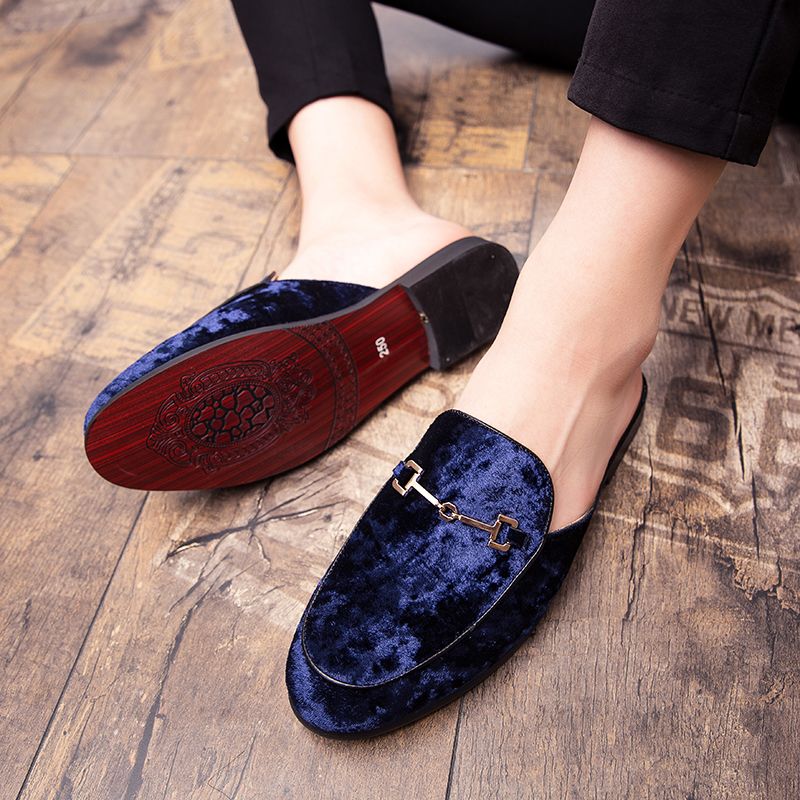 Men's Suede Leather Open Back Slip-On Dress Slippers Velvet Loafers Half  Shoes