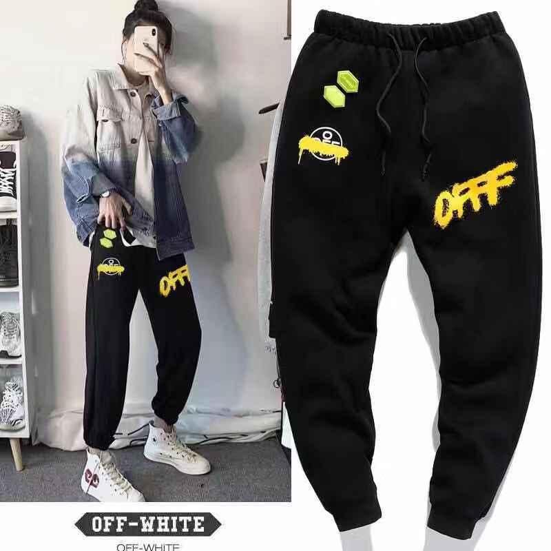 Compre 2019 Novos Moletom OFF WHITE calças De Suor Respirável Tendência De Moda Confortáveis mulheres Dos Homens De Veludo Preto Calças Trous Leg M201 Quente De Chenhui008, $473,82 | Pt.Dhgate.Com