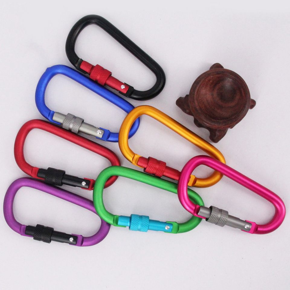 D Shape Carabiner With Lock Aluminum Alloy Matte Color Buckle Hanging