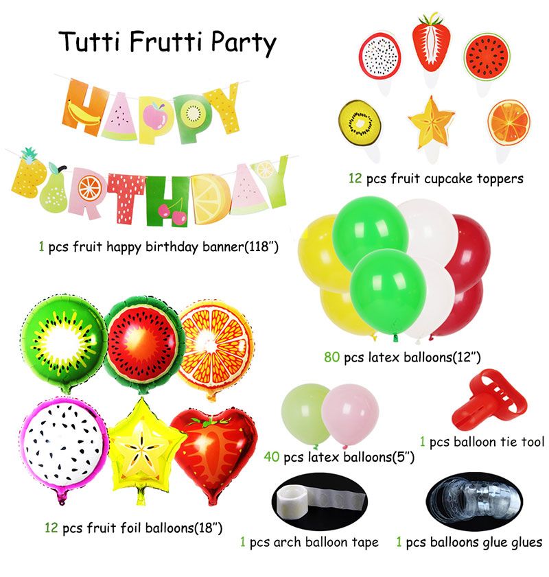 2019 fruit themed party decorations happy birthday banner fruit foil balloons cupcake toppers for birthday party decoration kids luau from sweetgift cupcake birthday banner