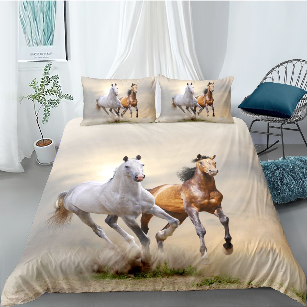 2020 Animal Horse Duvet Cover With 2 Pillow Cases 3d Bedding