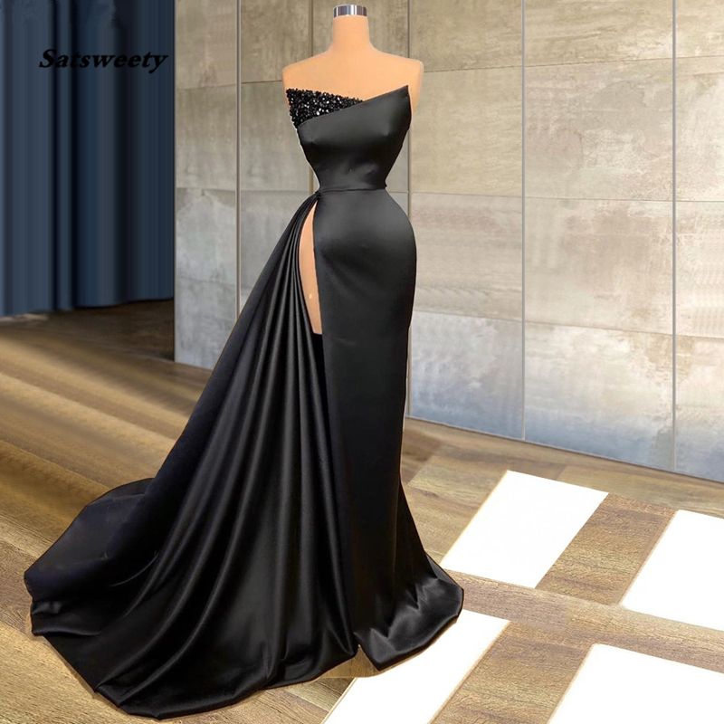 Compra Negro De Noche Elegante Vestido Largo De Satén Sin Tirantes Moldeado  2021 Rajó Formal De Las Mujeres Vestido De Fiesta Vestidos De La Celebridad  Vestido De Noche Barato | Entrega Rápida