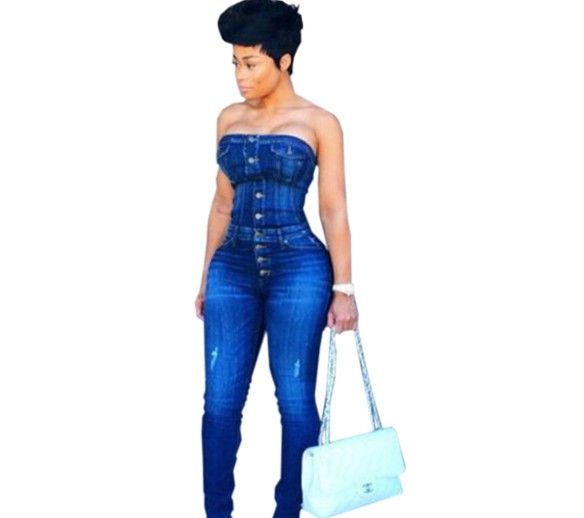 strapless denim jumpsuit