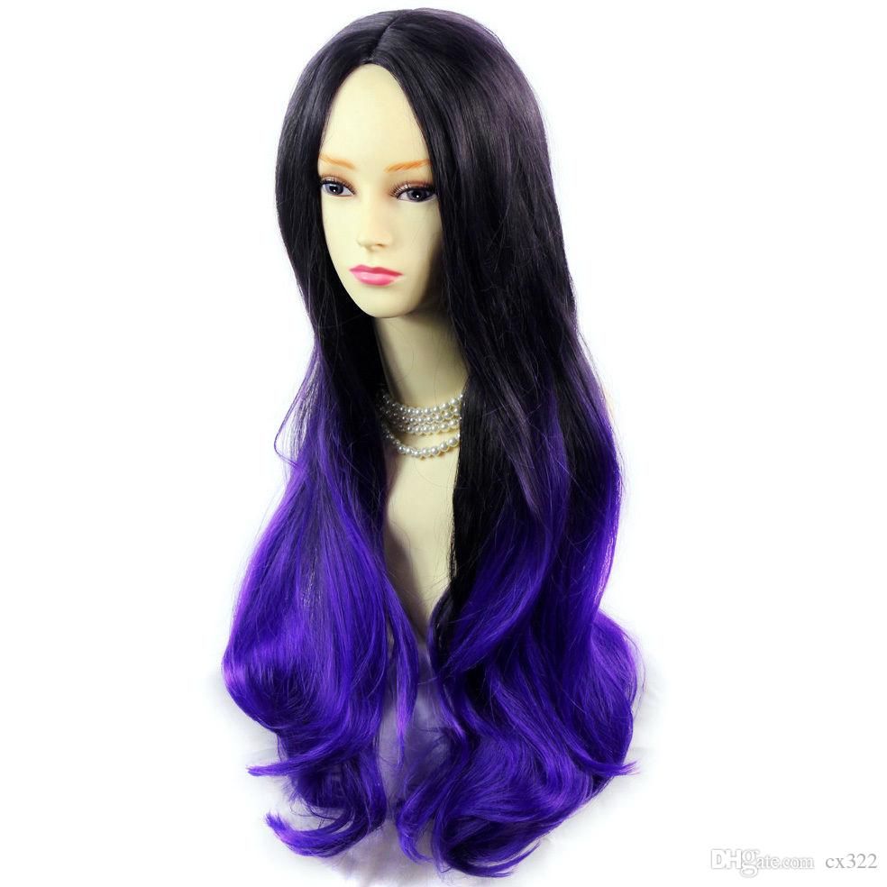 Amazing Black Brown Purple Long Wavy Lady Wig Dip Dye Ombre Hair Geisha Wig Professional Wigs From Dinglong111 21 9 Dhgate Com