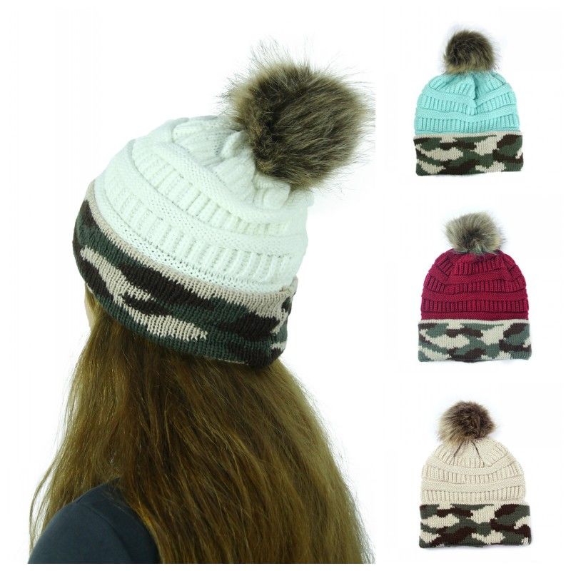 sports winter hats with ball on top