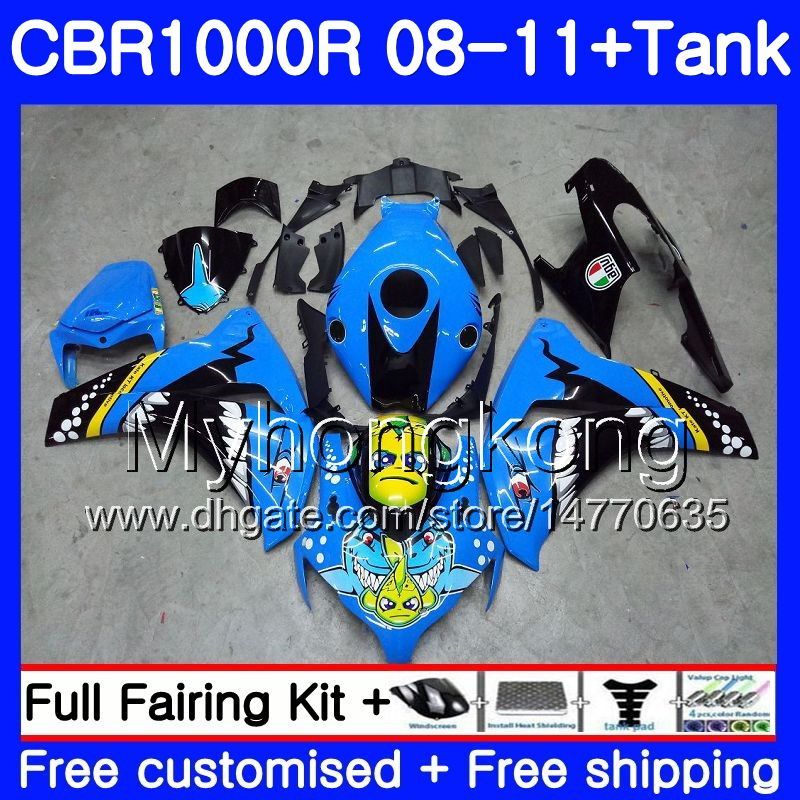 Body +Tank For HONDA CBR1000 RR CBR 1000 RR 08 09 11 277HM.0 CBR1000RR 08 09 10 11 CBR 1000RR 2008 2009 2010 2011 Fairings Shark fish blue
