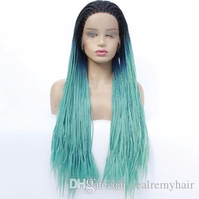 Braided Lace Front Wigs Ombre Grey Hair For Women Synthetic Heat