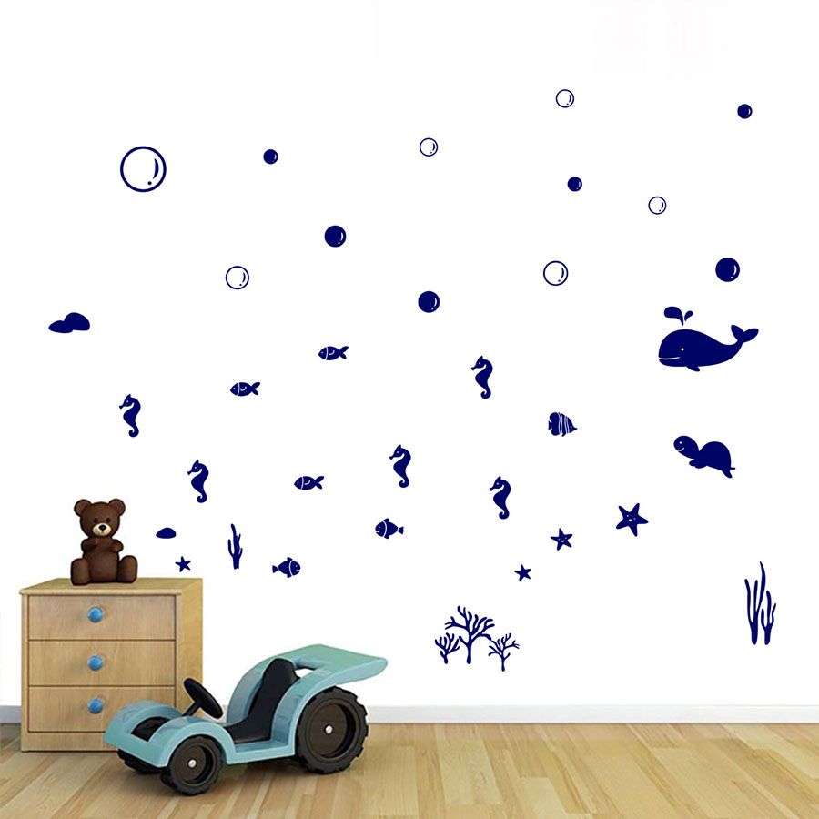 Grosshandel Neue Unterwassertierwelt Blau Wand Aufkleber Kinder Wohnzimmer Schlafzimmer Fenster Glas Kreativer Dekoration Wand Aufkleber Von Mansheng 4 54 Auf De Dhgate Com Dhgate
