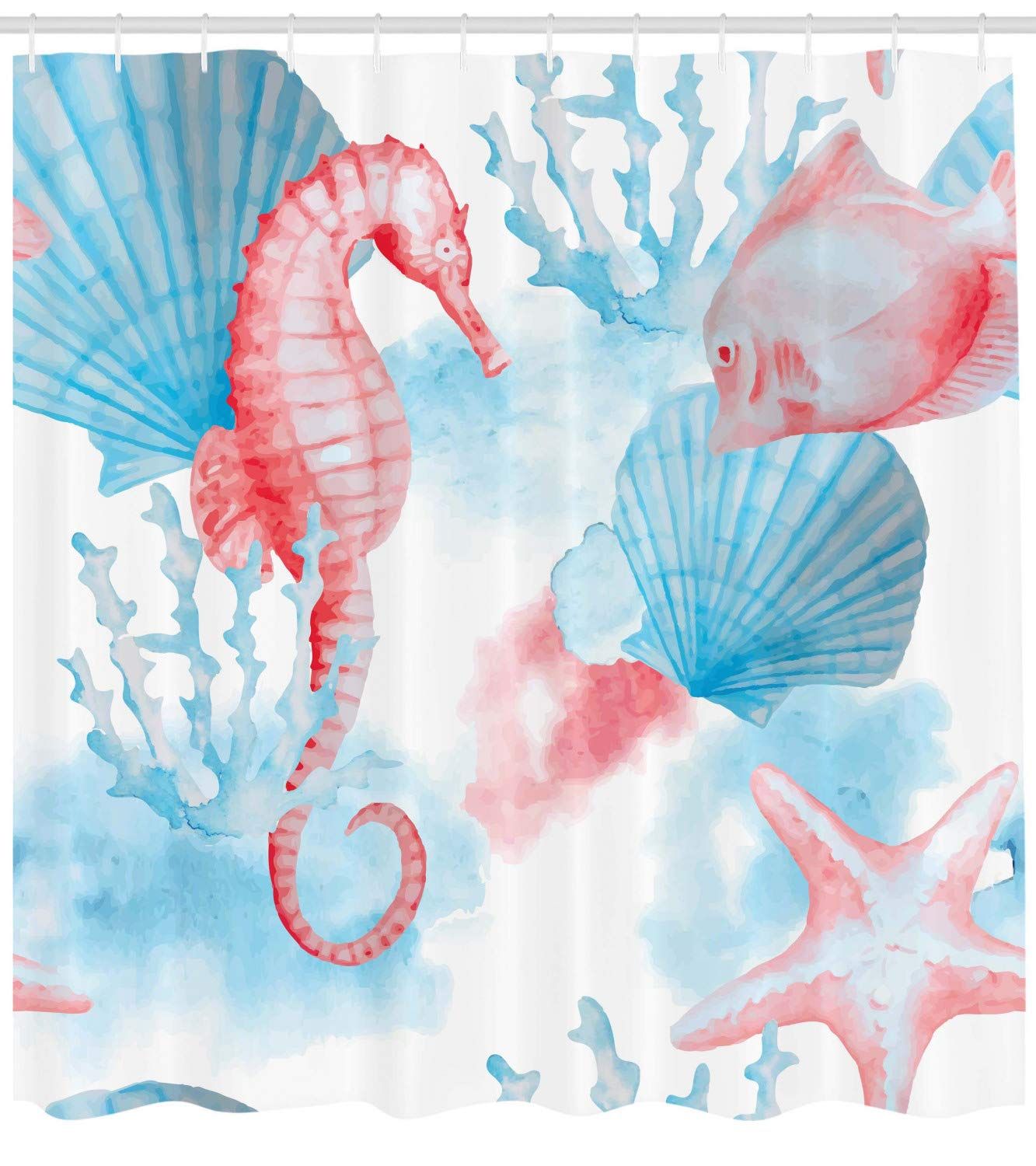 Coquille De Mer Hippocampe Et Poisson Sandy Beach Exotique Aquarelle Stylisee Effet Rideau De Douche Corail Bleu Blanc Du 19 57 Dhgate