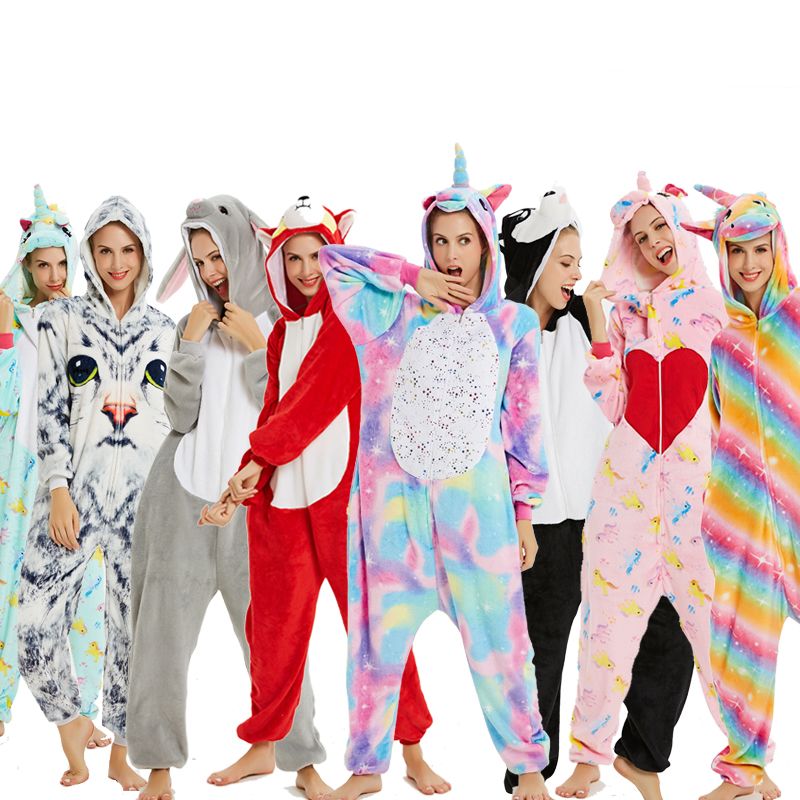 2019 Adults Animal Pajamas Sets Cartoon Sleepwear Unicorn Onesies