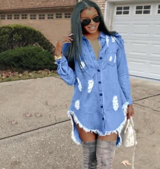 button up blue jean dress