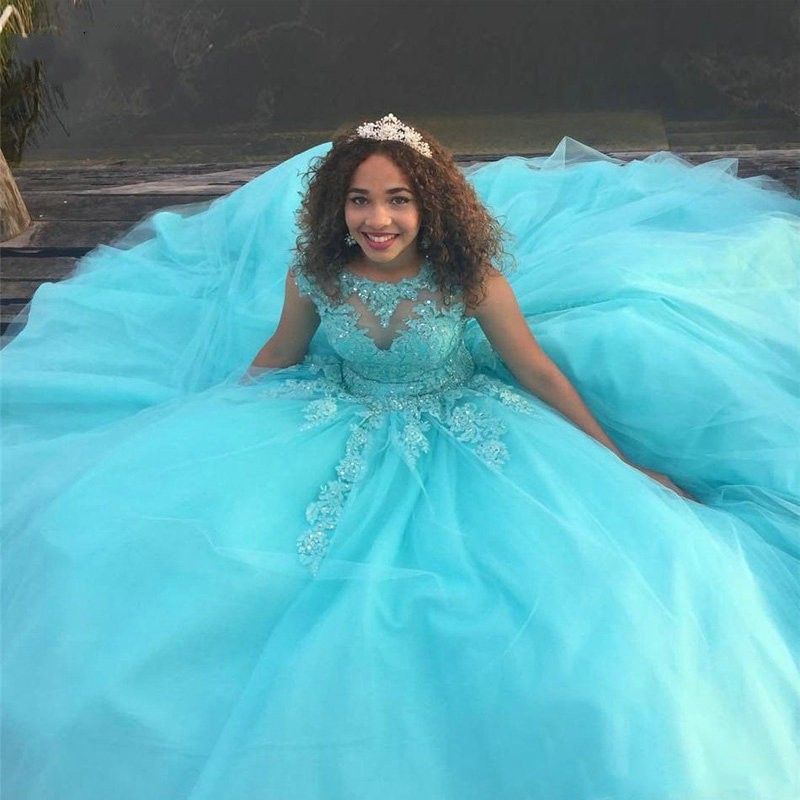 Compra Vestidos 15 ANOS Quinceañera Vestidos 2022 Aqua Azul Aplique Bola  Con Cuentas Bola Sweet 16 Vestidos Bateau Tulle Dress Vestido Vestidos De  Novia Barato | Entrega Rápida Y Calidad | Es.Dhgate
